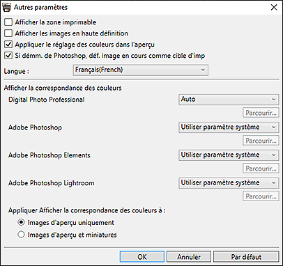 figure : Boîte de dialogue Autres paramètres