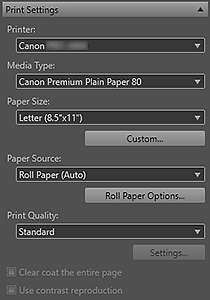 figure: Settings area (Print Settings)