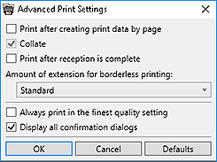figura: Caixa de diálogo Configurações de Impressão Avançadas