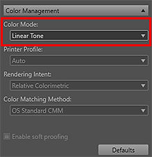 figure: Settings area (Color Management)