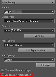 figure: Settings area (Print Settings)