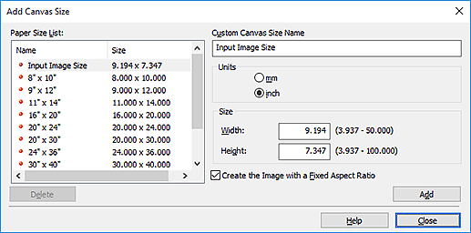 figure: Add Canvas Size dialog box