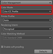 figure: Settings area (Color Management)