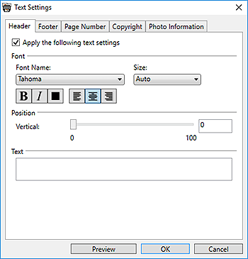 figure: Text Settings dialog box