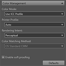 figure: Settings area (Color Management)