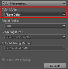 figure: Settings area (Color Management)