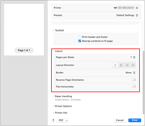 figure:Layout in the Print dialog