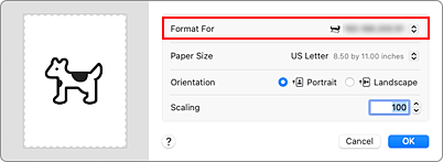 figure:Format For of Page Attributes in the Page Setup dialog