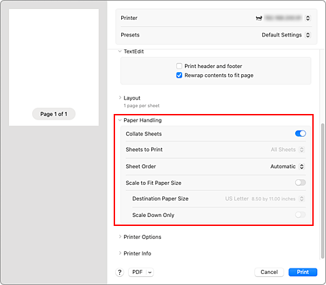 figure::Paper Handling in the Print dialog