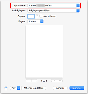 figure : Imprimante dans la boîte de dialogue Imprimer