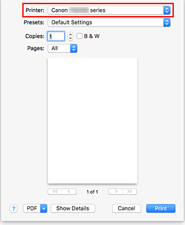 figura: Impressora na caixa de diálogo Imprimir