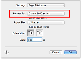 figure:Format For of Page Attributes in the Page Setup dialog