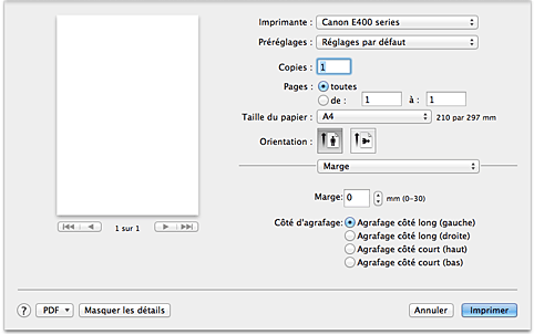 figure : Marge dans la boîte de dialogue Imprimer