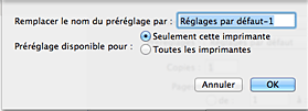 figure : Saisissez un nom dans Nom du préréglage