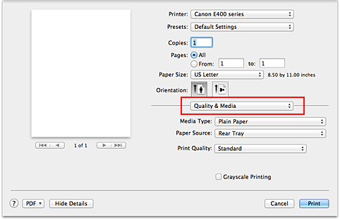 figure:Quality & Media in the Print dialog