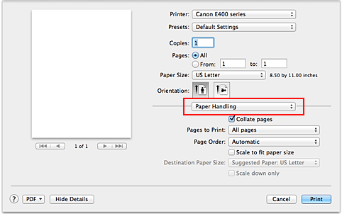 figure:Paper Handling in the Print dialog