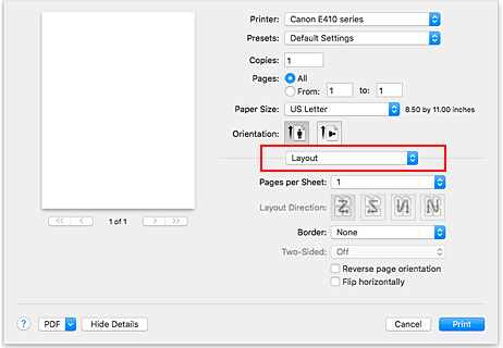 الشكل: التخطيط في مربع الحوار طباعة