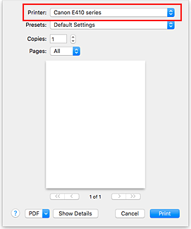 الشكل: الطابعة في مربع الحوار طباعة