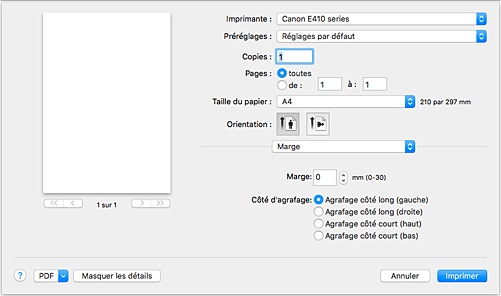 figure&nbsp;:&nbsp;Marge dans la boîte de dialogue Imprimer