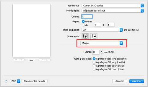 figure&nbsp;:&nbsp;Marge dans la boîte de dialogue Imprimer