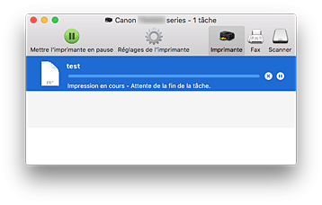 figure : Écran d'état de l'impression.