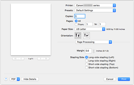 рисунок: обработка страницы и диалоговое окно "Печать"