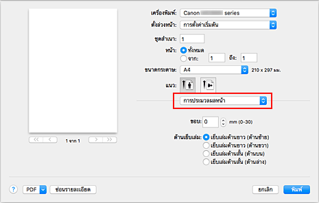 ภาพ: "การประมวลผลหน้า" ในไดอะล็อก "การพิมพ์"