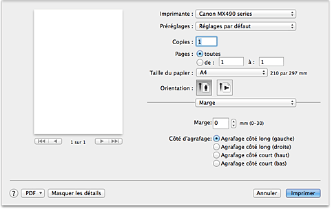 figure : Marge dans la boîte de dialogue Imprimer