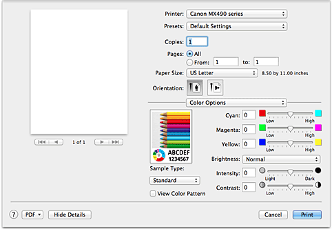 figure:Color Options in the Print dialog