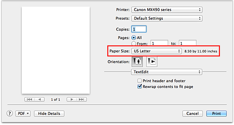 figure:Paper Size in the Print dialog