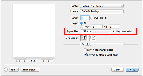 figure:Paper Size in the Print dialog