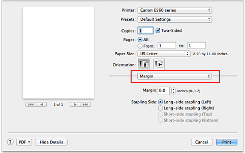figure:Margin in the Print dialog