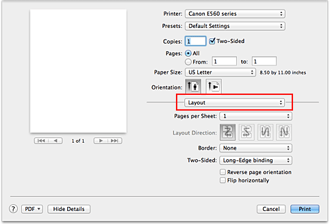 figure:Layout in the Print dialog