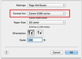 figure:Format For of Page Attributes in the Page Setup dialog