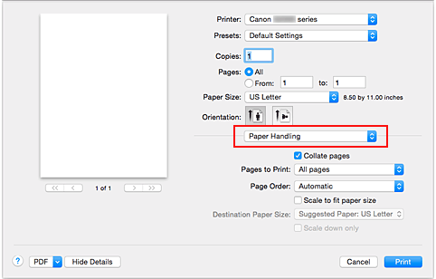 figure:Paper Handling in the Print dialog