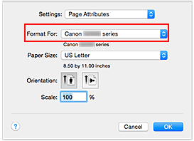 figure:Format For of Page Attributes in the Page Setup dialog