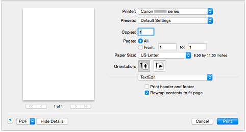 Canon Pixma Manuals G1000 Series Print Dialog