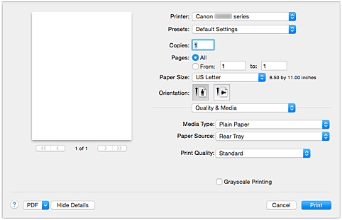 figura: Qualità/Tipo di carta nella finestra di dialogo Stampa