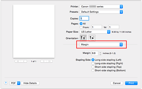 figur: Margen i udskriftsdialogen