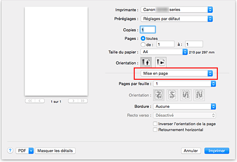 figure&nbsp;:&nbsp;Mise en page dans la boîte de dialogue Imprimer
