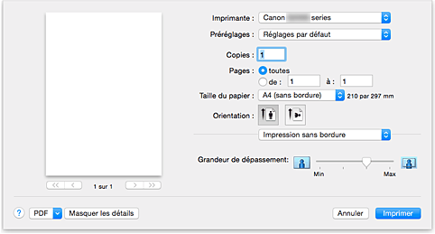 figure : Impression sans bordure dans la Boîte de dialogue Imprimer