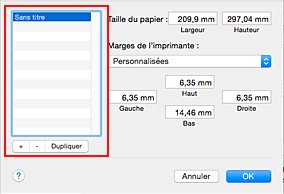 figure : Boîte de dialogue Tailles de page personnalisées