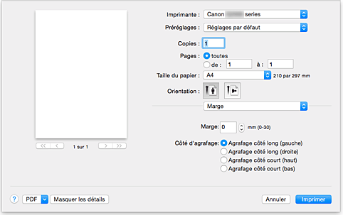 figure : Marge dans la boîte de dialogue Imprimer