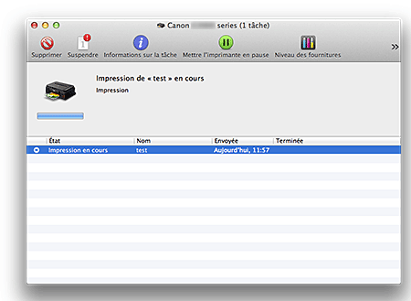 figure : Écran d'état de l'impression.