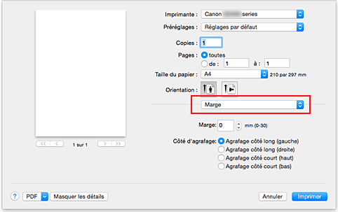 figure : Marge dans la boîte de dialogue Imprimer