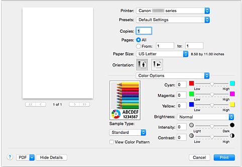 figur: Färgalternativ i dialogrutan Skriv ut