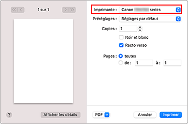 figure : Imprimante dans la boîte de dialogue Imprimer