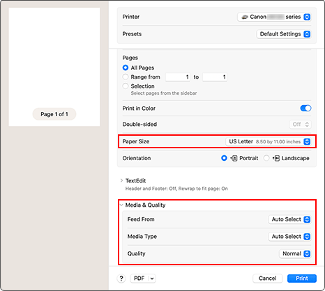 figure: Print dialog