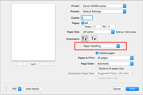 figure:Paper Handling in the Print dialog