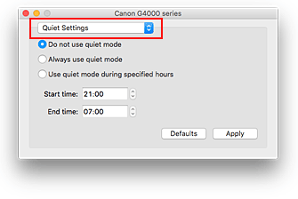 figure:Quiet Settings in the Canon IJ Printer Utility2